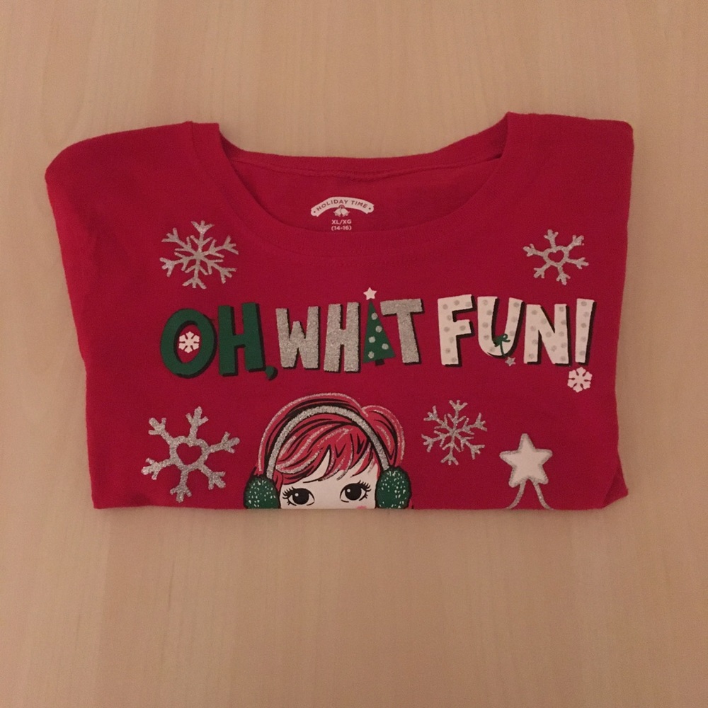 Girls holiday “oh what fun” long sleeve shirt.